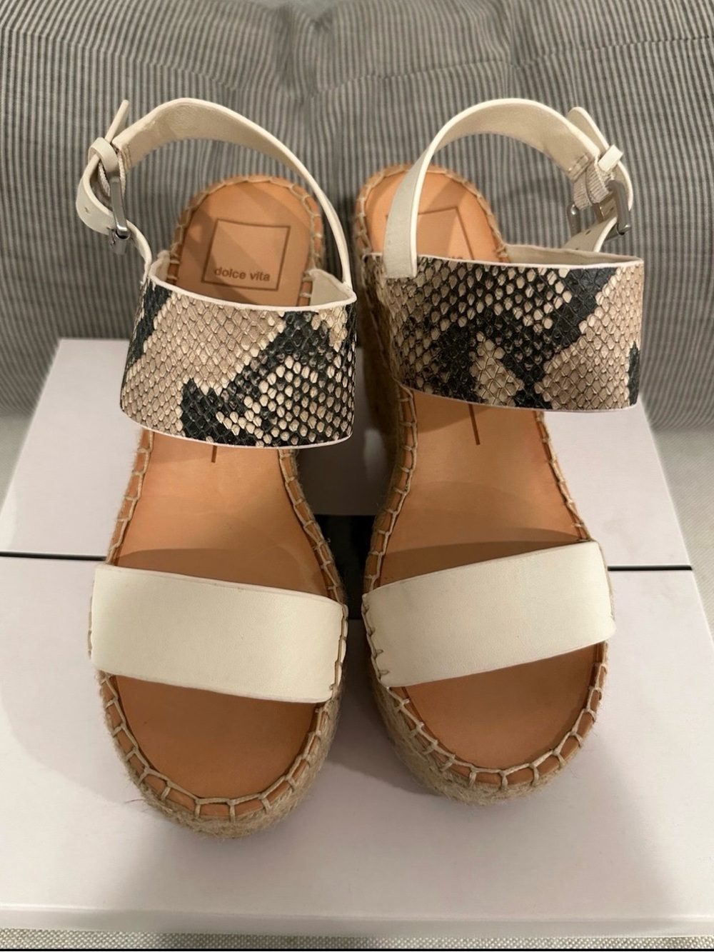Dolce Vita White and Snake-Print Espadrille Platform Sandals